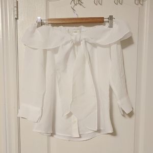 SOLD Mixxmix White Off Shoulder Front Tie Blouse